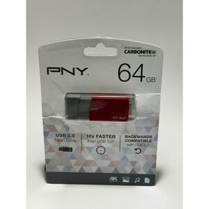 PNY 64GB USB 3.0 Flash Drive Red‎ Gray P-FD64GELEDGE-GE 4K Ultra HD New Sealed